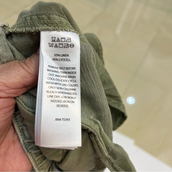 Nicole Miller New York Women Cargo Pants Cropped Green Linen Size S - Picture 7 of 13